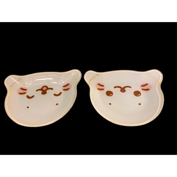 Set of 2 Mother Garden Shirotan Rakkoinu Reverse Painted Glass Dishes/Plates 7"